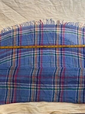 Lauren Ralph Lauren Blue Plaid Fringe Scarf Wrap Shawl 100% Viscose 36x60